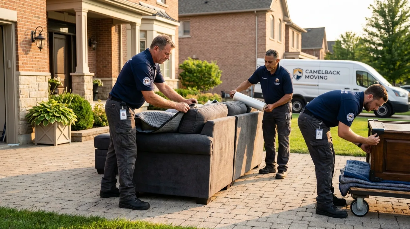 Large estate moving crew wrapping furniture in Lake City, PA