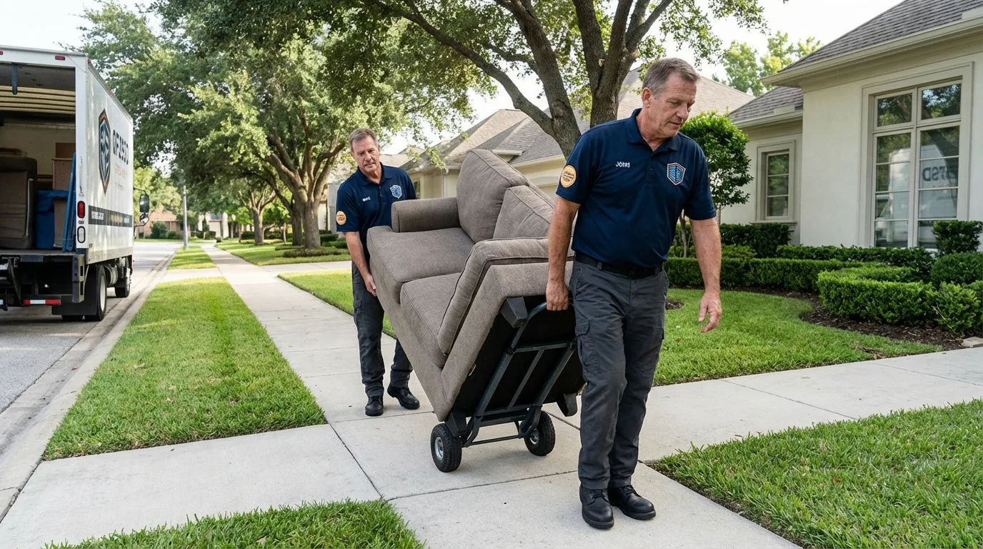 Local residential moving crew loading furniture in Lake City, PA