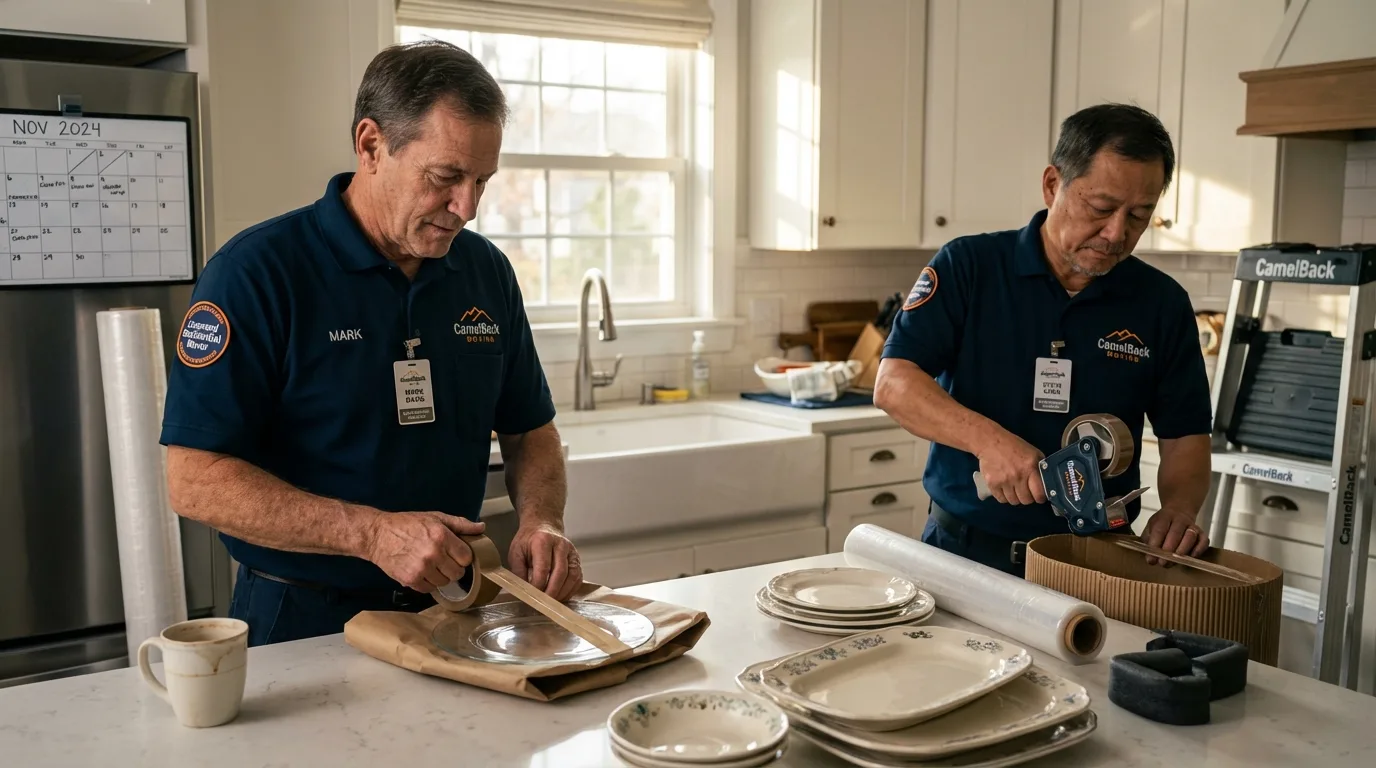 Professional crew packing kitchen dishware in Lake City, PA